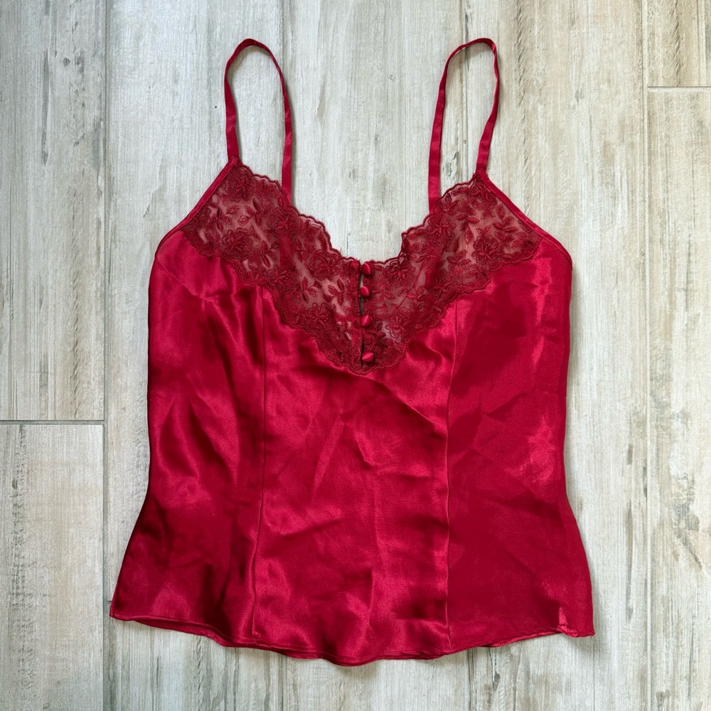 Vintage red silk lace cami top